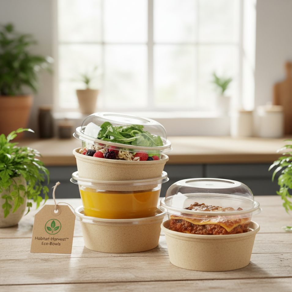 The Habitat-Harvest™ Eco-Bowls | Degradable Sugarcane & Bamboo Pulp Bowls with Lids